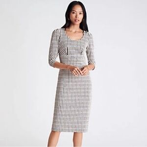 Ann Taylor Checked 3/4 Sleeve Houndstooth Sheath Dress, Size 8P
